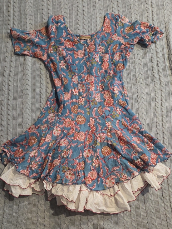 Passementrie Dresses & Skirts - Santa Fe Designer Dress W/ Ruffle Petticoat Blue Red Floral 100% Cotton L Rare